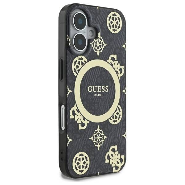 Original Handyhülle IPHONE 16 Guess Hardcase IML Peony On 4G Background MagSafe (GUHMP16SH4PYEEK) schwarz