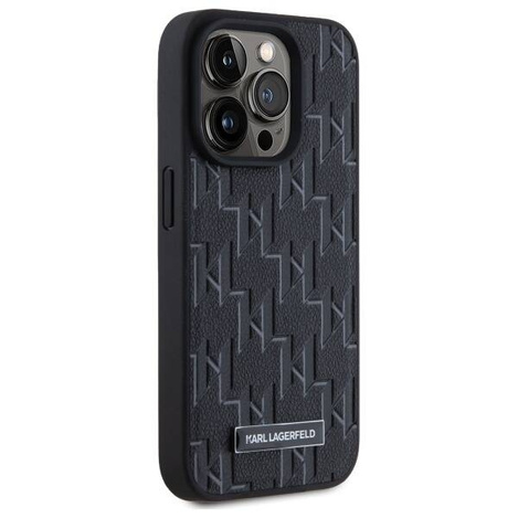 Oryginalne Etui IPHONE 15 PRO Karl Lagerfeld Hardcase Leather Monogram Metal Logo MagSafe (KLHMP15LPKHPORPK) czarne