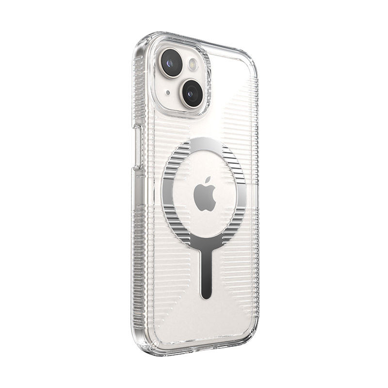 Speck Gemshell Grip + MagSafe - Etui do iPhone 15 / iPhone 14 / iPhone 13 (Clear / Chrome Finish)