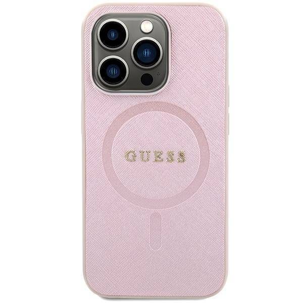 Guess Saffiano MagSafe Hülle für iPhone 15 Pro – Rosa