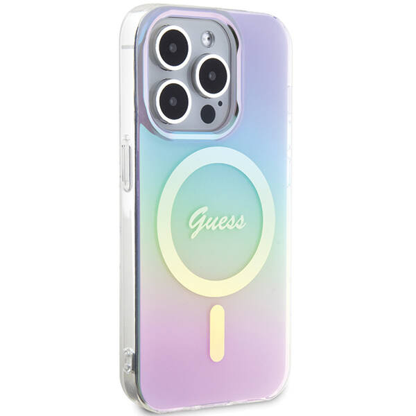 Oryginalne Etui APPLE IPHONE 15 PRO MAX Guess Hardcase IML Iridescent MagSafe (GUHMP15XHITSU) fioletowe