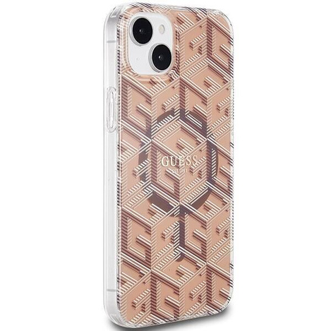 Oryginalne Etui GUESS Hardcase GUHMP15SHGCUSTGW do iPhone 15 (Kompatybilny z Magsafe / IML GCUBE / brązowy)