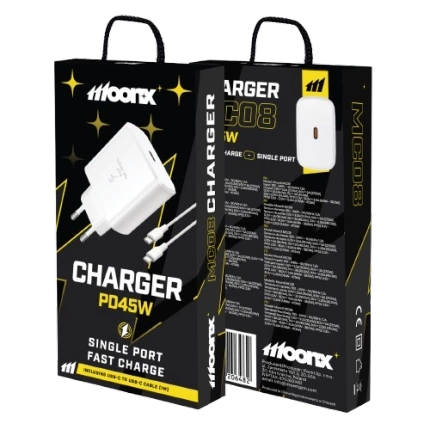 MOONX ładowarka sieciowa MC08 PD 45W 1xUSB-C + kabel USB-C - USB-C Biały