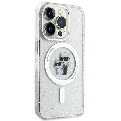 Karl Lagerfeld Karl&amp;Choupette Glitter MagSafe Hülle für iPhone 15 Pro – transparent