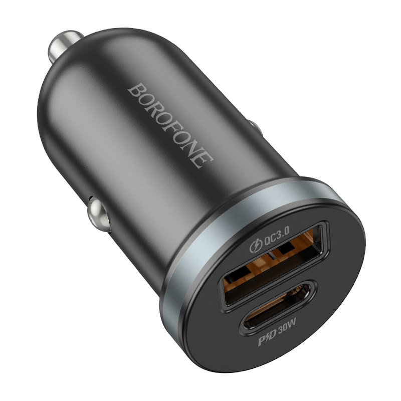 Borofone Ładowarka samochodowa BZ22 Scenery - USB + Typ C - QC 3.0 PD 30W czarna