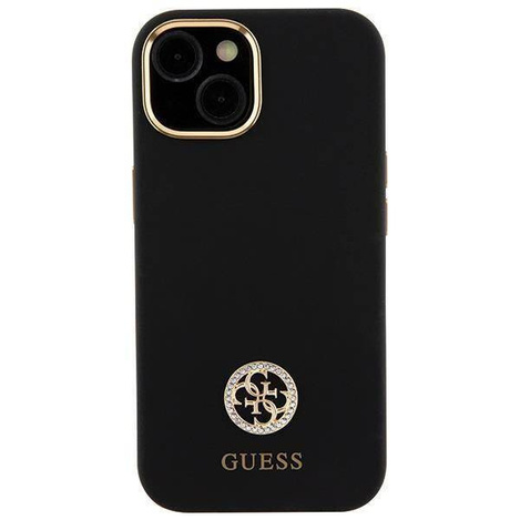 Original Handyhülle APPLE IPHONE 15 Guess Hardcase Silicone Logo Strass 4G (GUHCP15SM4DGPK) schwarz