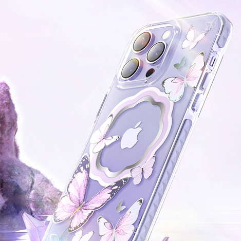 Kingxbar Butterfly Series Magnethülle für iPhone 14 Plus MagSafe Hülle mit Schmetterlingen Pink