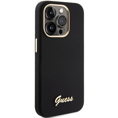 Guess Silicone Script Metal Logo &amp; Frame case for iPhone 15 Pro Max - black