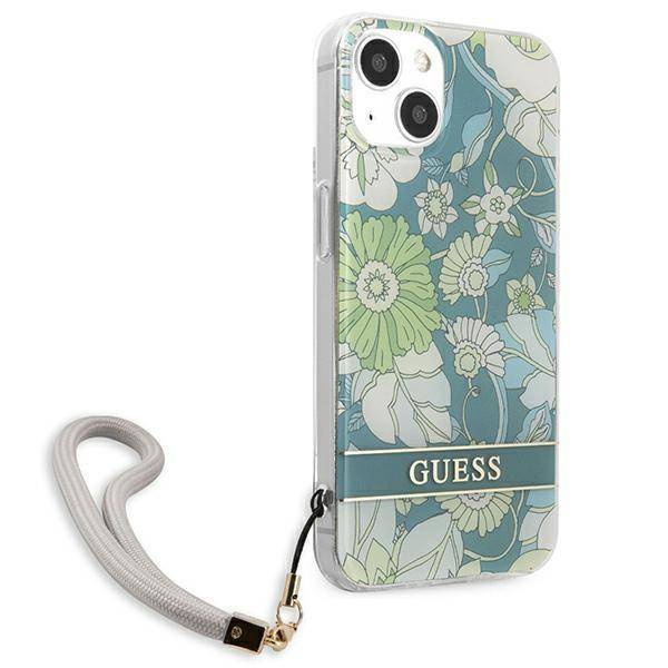 Etui IPHONE 13 MINI Guess Hardcase Flower Strap (GUHCP13SHFLSN) zielone