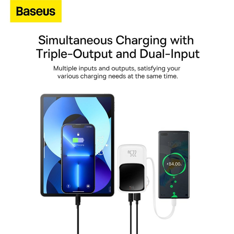 Baseus Qpow Powerbank 10000mAh eingebautes USB Type-C Kabel 22.5W Quick Charge SCP AFC FCP weiß (PPQD020102)