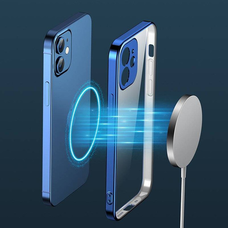 Joyroom New Beauty Series ultra cienkie przezroczyste etui z metaliczną ramką do iPhone 12 Pro niebieski (JR-BP743)