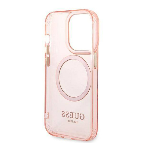 Guess Gold Outline Translucent MagSafe - Etui iPhone 14 Pro (różowy)