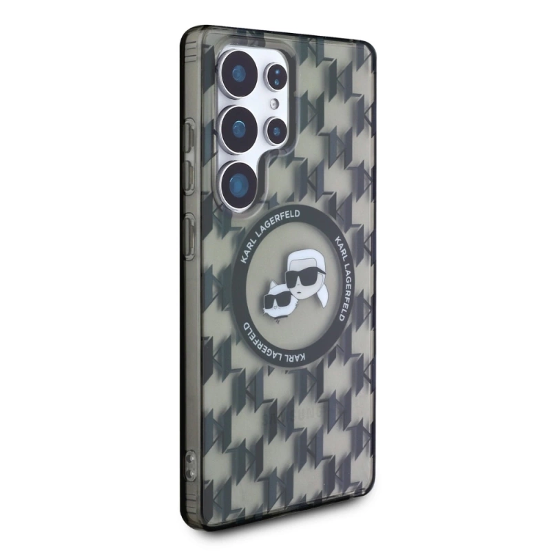 Etui Karl Lagerfeld Button Karl & Choupette Heads On KL Pattern MagSafe Samsung Galaxy S25 Ultra czarny