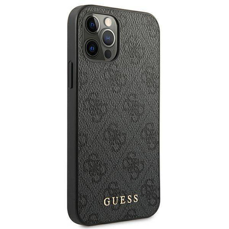 Oryginalne Etui IPHONE 12 / 12 PRO Guess Hard Case 4G Metal Gold Logo (GUHCP12MG4GFGR) szare