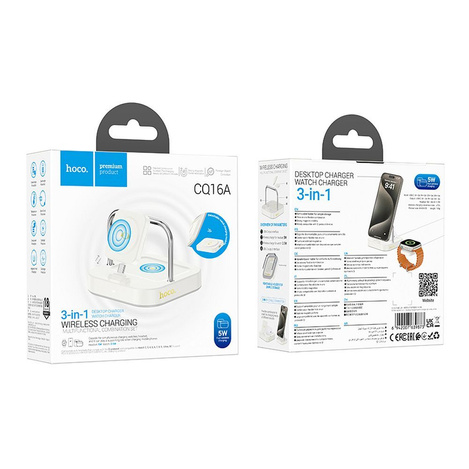 HOCO ładowarka indukcyjna 3w1 kompatybilna z Apple Watch 3A 5W CQ16A biała