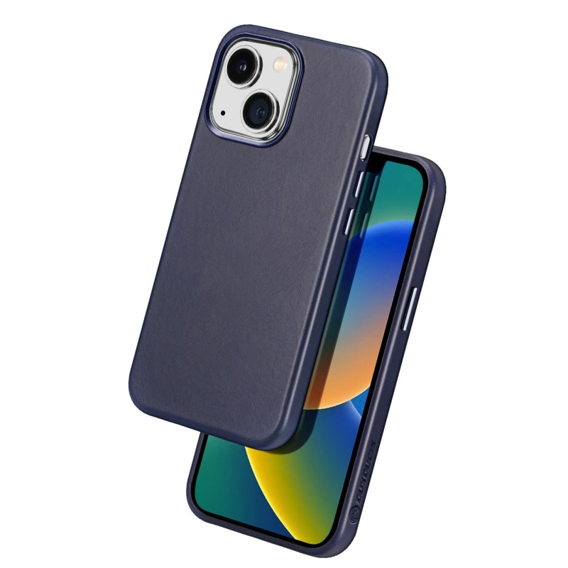 Dux Ducis Naples case for iPhone 14 Plus magnetic leather case MagSafe blue
