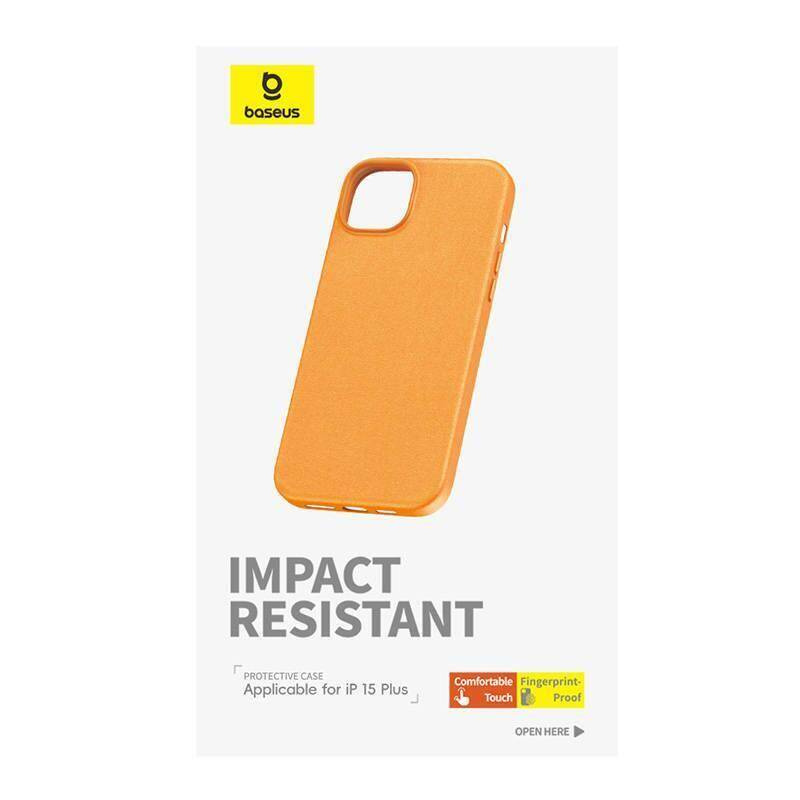 Etui APPLE IPHONE 15 PLUS Baseus Fauxther Series pomarańczowe