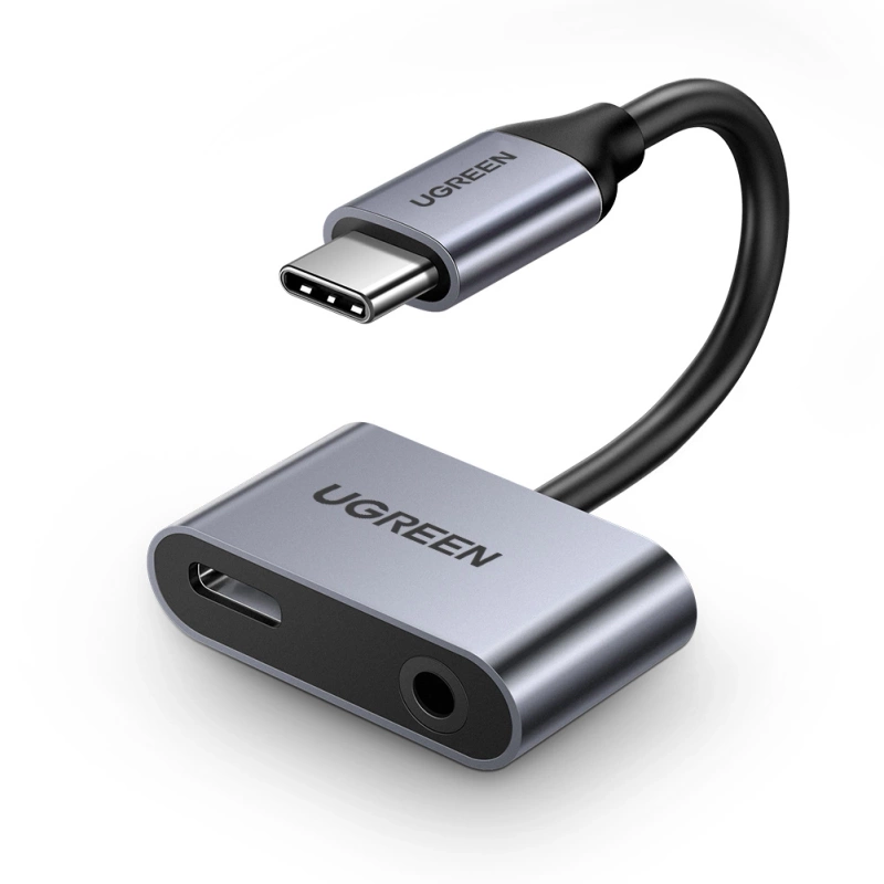 Ugreen adapter przejściówka rozdzielacz słuchawkowy USB Typ C - USB Typ C / 3,5 mm mini jack 1,5A szary (50596)