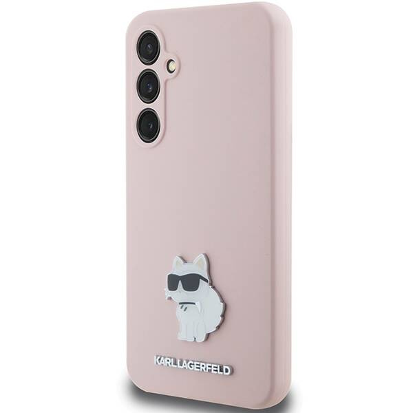 Karl Lagerfeld Choupette Metal Pin-Hülle aus Silikon für Samsung Galaxy S23 FE – Rosa