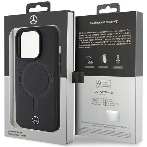 Etui Mercedes Smooth Leather MagSafe do iPhone 15 Pro - czarne