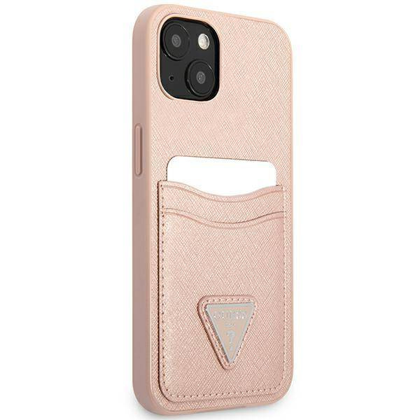 Etui IPHONE 13 Guess Hardcase Saffianotriangle Logo Cardslot (GUHCP13MPSATPP) różowe