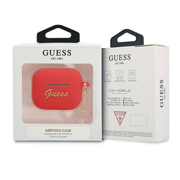 Original Case APPLE AIRPODS 3 Guess Silicone Charm Heart Collection (GUA3LSCHSR) red
