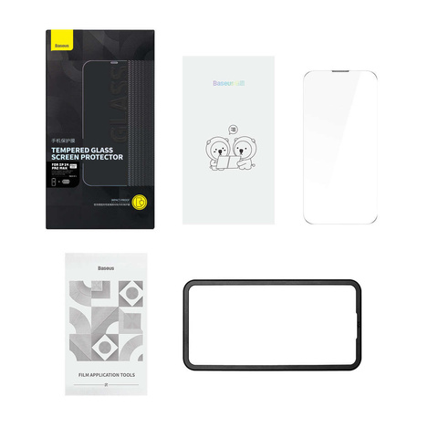 Baseus Full Screen Tempered Glass for iPhone 14 Pro Max with Speaker Cover 0.3mm + Mounting Frame