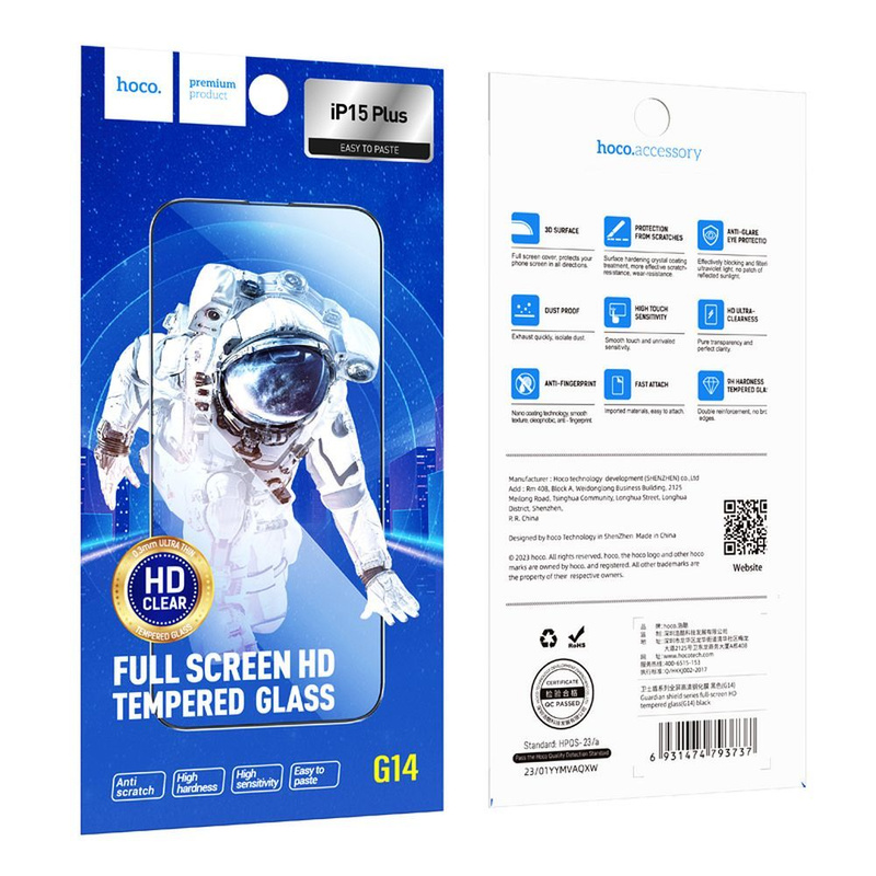 HOCO szkło hartowane HD 5D Guardian shield (SET 10in1) - do iPhone 15 Plus czarny (G14)