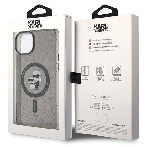 Karl Lagerfeld Karl&amp;Choupette Glitzer MagSafe Hülle für iPhone 15 – Schwarz