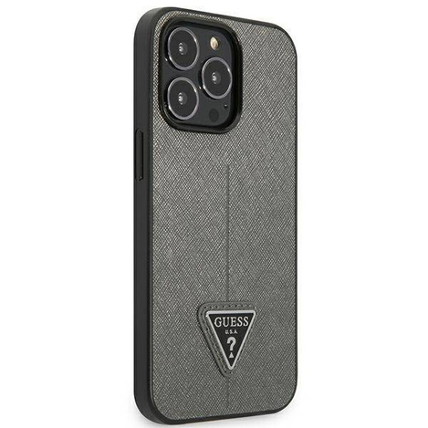 Oryginalne Etui IPHONE 13 PRO MAX Guess Hardcase Saffianotriangle Logo (GUHCP13XPSATLG) srebrne