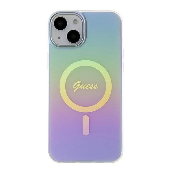 Oryginalne Etui APPLE IPHONE 15 Guess Hardcase IML Iridescent MagSafe (GUHMP15SHITSU) fioletowe