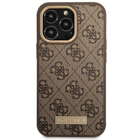 Original Case IPHONE 14 PRO Guess Hard Case 4G Logo Plate MagSafe (GUHMP14LU4GPRW) brown
