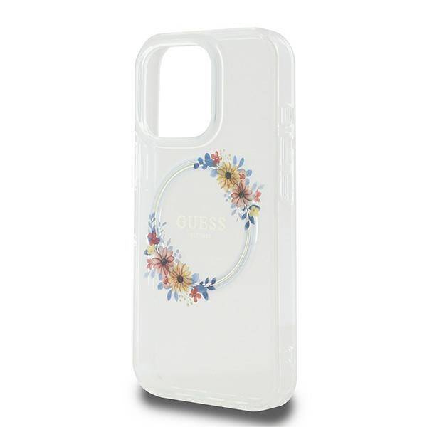 Original Case IPHONE 16 PRO Guess Hardcase IML Flowers Wreath MagSafe (GUHMP16LHFWFCT) transparent