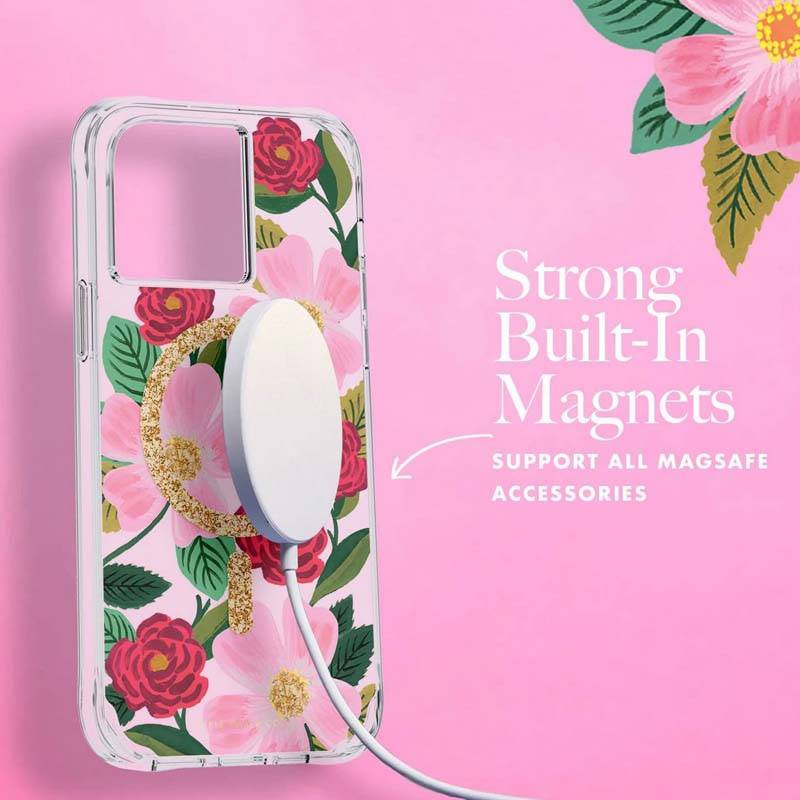 Rifle Paper Clear MagSafe - Etui iPhone 14 Pro Max zdobione złotem (Rose Garden)