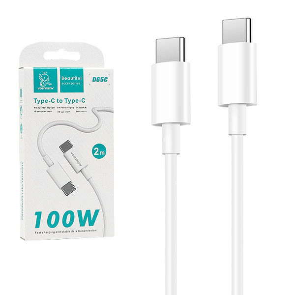 KABEL USB TYP-C DO TYP-C PD USB-C 3,6A DENMEN BIAŁY 2M D65 100W