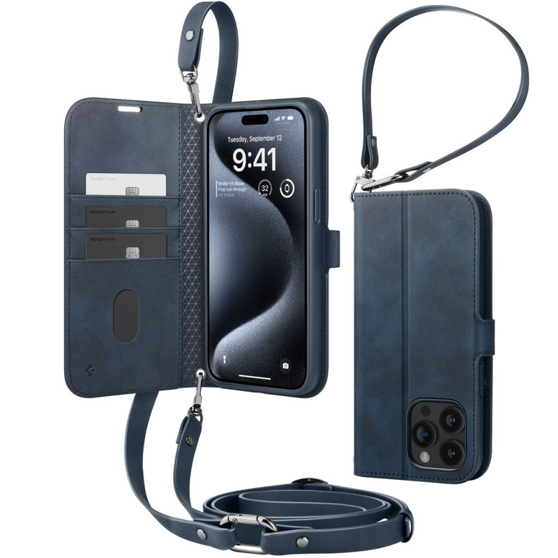 Spigen Wallet S Pro case for iPhone 15 Pro - navy blue