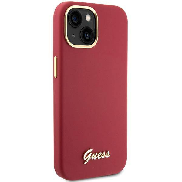 Guess Silikon Script Metal Logo &amp; Frame Hülle für iPhone 15 – Rot