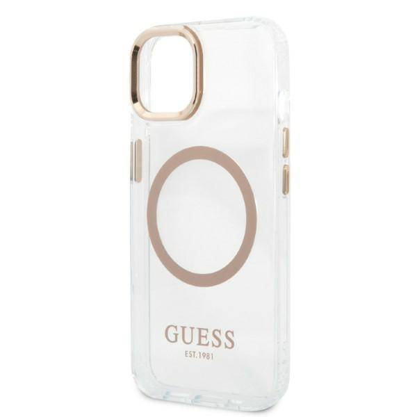 Guess GUHMP13MHTRMD iPhone 13 6.1 &quot;Gold / Gold Hartschalenetui Metal Outline Magsafe