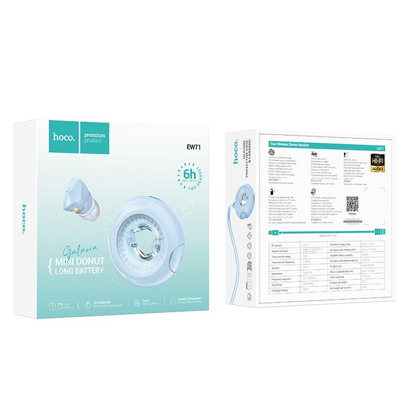 HOCO słuchawki bezprzewodowe bluetooth TWS EW71 niebieskie