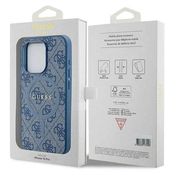 Oryginalne Etui GUESS Hardcase GUHMP14LG4GFRB do iPhone 14 Pro (Kompatybilny z Magsafe / 4G Ring classic logo / niebieski)