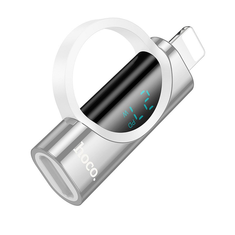 HOCO adapter Lightning (męski) do Typ C (żeński) z wyświetlaczem 2,4A 27W UA32B srebrny