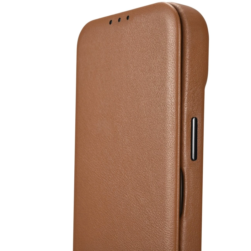 iCarer CE Premium Leather Folio Case skórzane etui iPhone 14 Plus z klapką magnetyczne MagSafe brązowy (WMI14220715-BN)