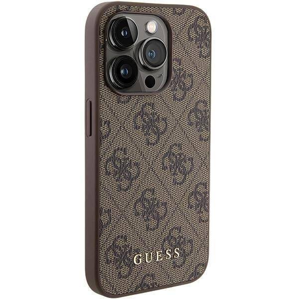 Guess 4G Metal Gold Logo Hülle für iPhone 15 Pro – braun