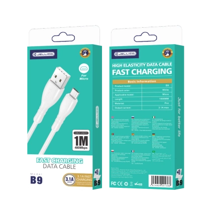 JELLICO kabel B9 Micro USB 3.1A 1M Biały
