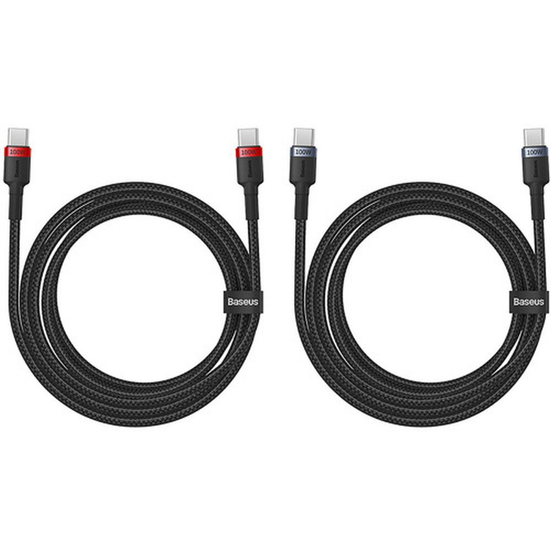 Kabel Baseus Cafule USB-C / USB-C 100W 1 m - czerwono-czarny i czarno-szary (2 szt.)