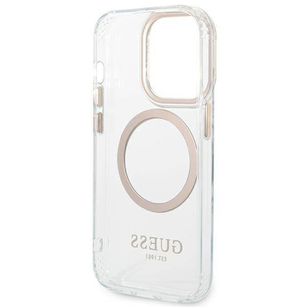 Guess GUHMP14XHTRMD iPhone 14 Pro Max 6,7 "Gold / Gold Hartschalenetui Metal Outline Magsafe