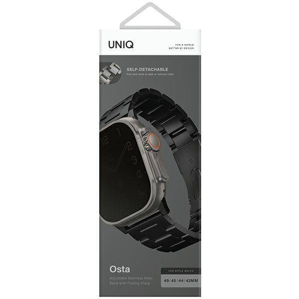 Armband für APPLE WATCH 4 / 5 / 6 / 7 / 8 / SE / ULTRA (42 / 44 / 45 / 49 MM) UNIQ Osta Stainless Steel schwarz