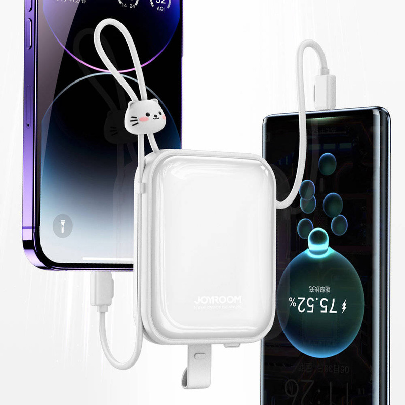 Joyroom power bank with USB C and Lightning cables and stand Cutie Series 10000mAh 22.5W white (JR-L008)