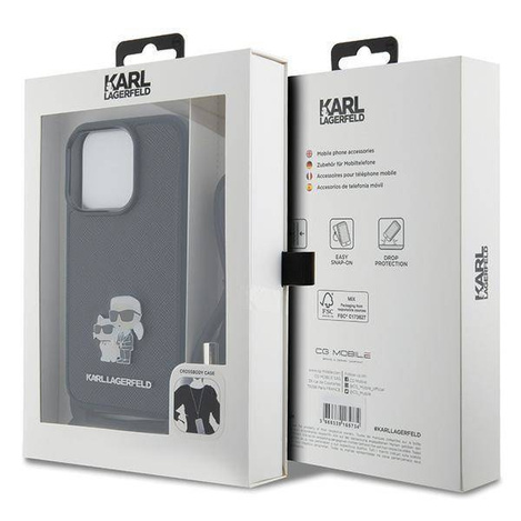 Etui Karl Lagerfeld Crossbody Saffiano Metal Pin Karl & Choupette na iPhone 15 Pro - czarne