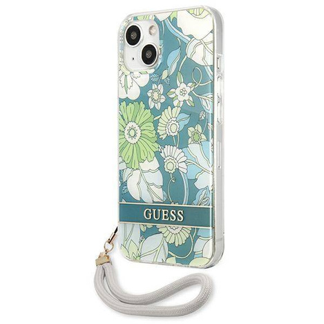 Etui IPHONE 13 MINI Guess Hardcase Flower Strap (GUHCP13SHFLSN) zielone